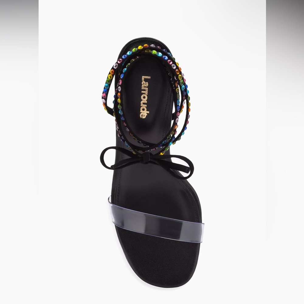 Larroudè Disco Embellished Wrap Heels - Black Rhinestone Size 9.5 - Picture 2 of 7